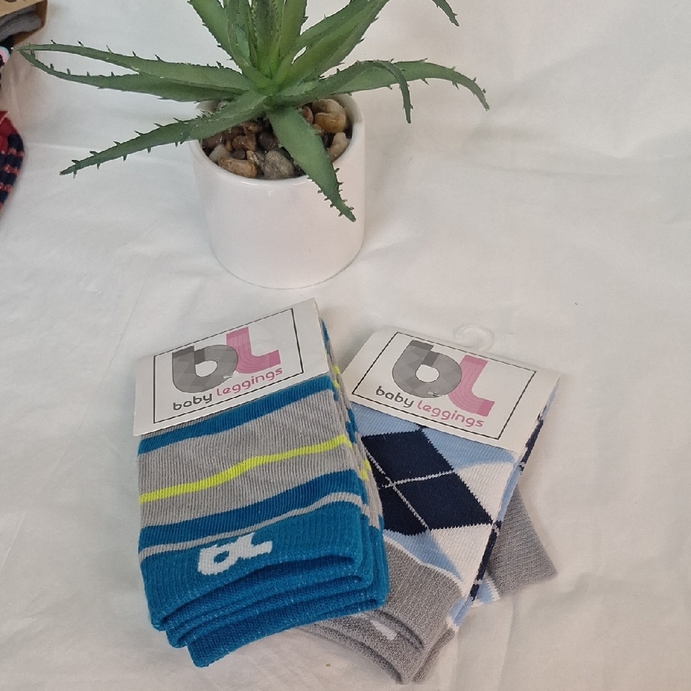 Baby LegStriped and Argyle Socks - Blue and Gray